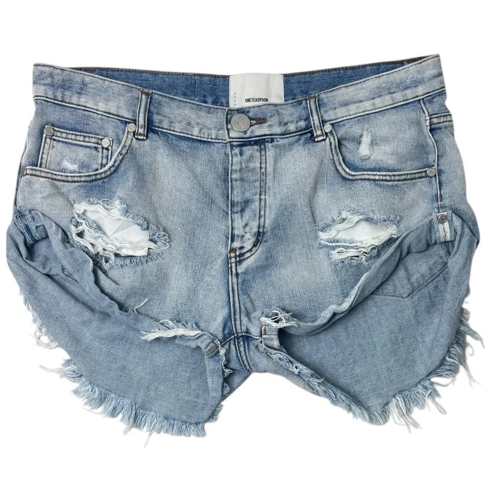 One Teaspoon Bandits Distressed Denim Shorts Sz 31 Slouchy Cutoff Jean Shorts